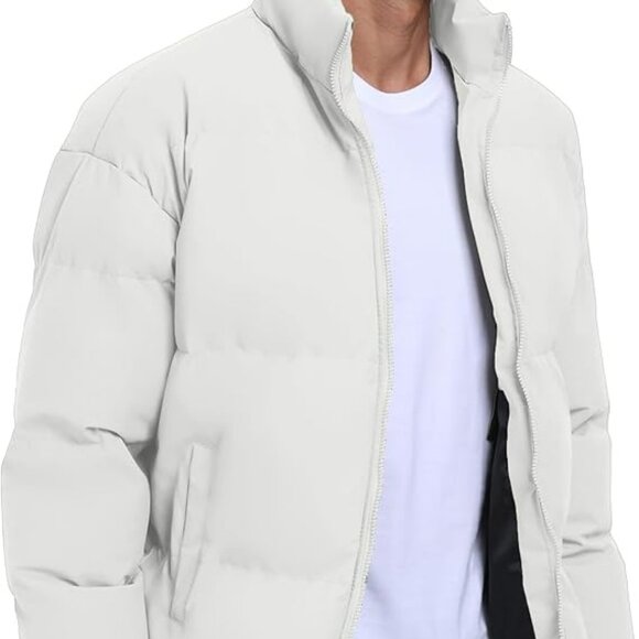 NWT Men’s Large White Puffer Coat – Windproof Insulated Down Alternative Jacket - Picture 2 of 5